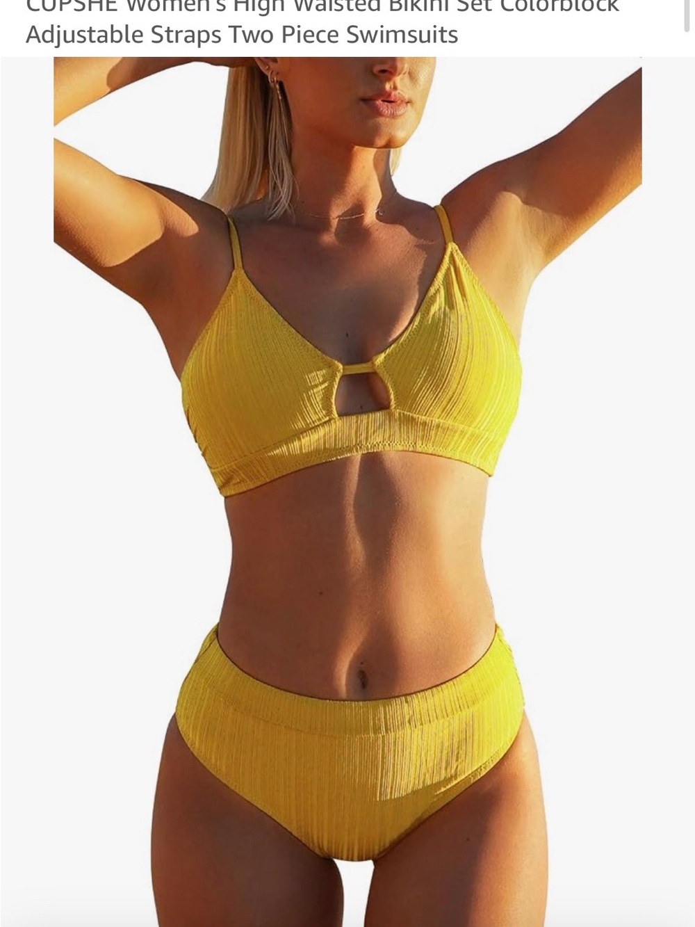Cupshe Yellow Textured Keyhole High-Waist Bikini